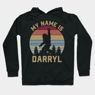My Name Is Darryl, Funny Sasquatch Design, Bigfoot Retro Sunset Hoodie
